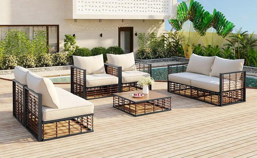 TOPMAX Modern Minimalist 7-Piece Metal Patio Sectional Sofa Set by HouseOfZazla