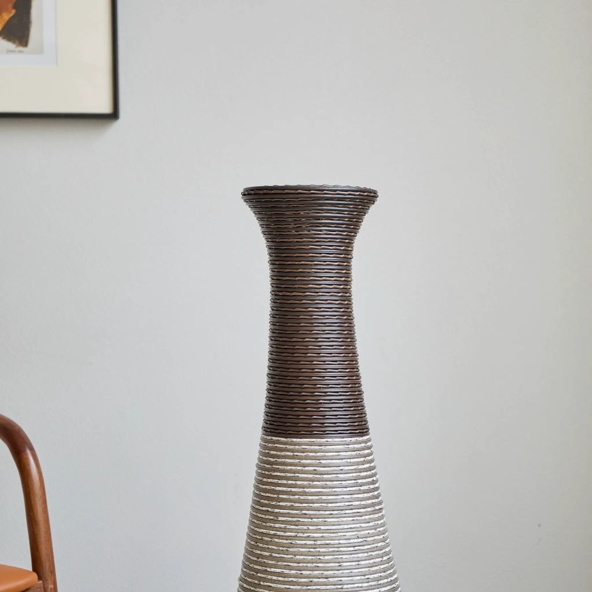 Tall Standing Designer Floor Vase Durable Artificial Rattan Elegant 2 Tone Finish Ideal Decor Accent For Living Room, Bedroom, Entryway Stylish Home Decor Statement Piece - Black / Gray by HouseOfZazla