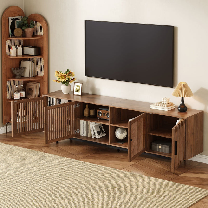 TV Stand For TVs, Entertainment Center With Closed Storage & Cable Management, Soft Closing Hinges - Walnut by Unique Piece Furniture