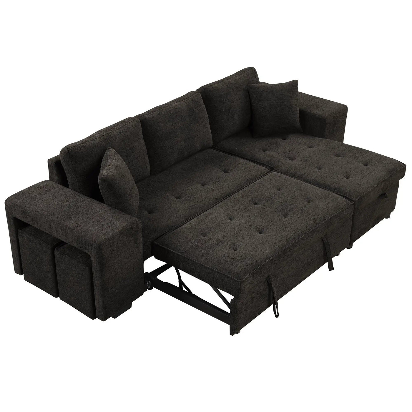 Modern L-Shape 3 Seat Reversible Sectional Couch, Pull Out Sleeper Sofa With Storage Chaise And 2 Stools For Living Room Furniture Set by HouseOfZazla