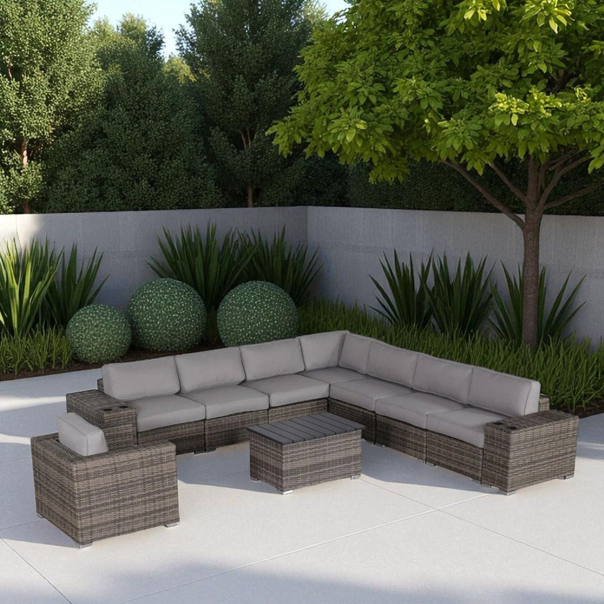 Modern Patio Rattan Sectional Set with Cushions - Multiple Set Options, photo 24 of 40