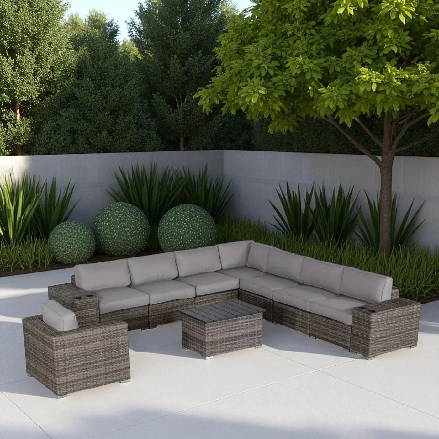 Modern Patio Rattan Sectional Set With Cushions by HouseOfZazla