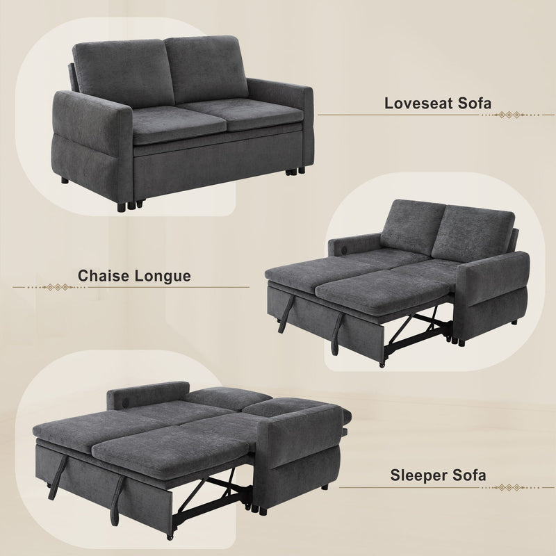 Convertible Sofa Bed Loveseat With Adjustable Backrest And USB Ports by HouseOfZazla