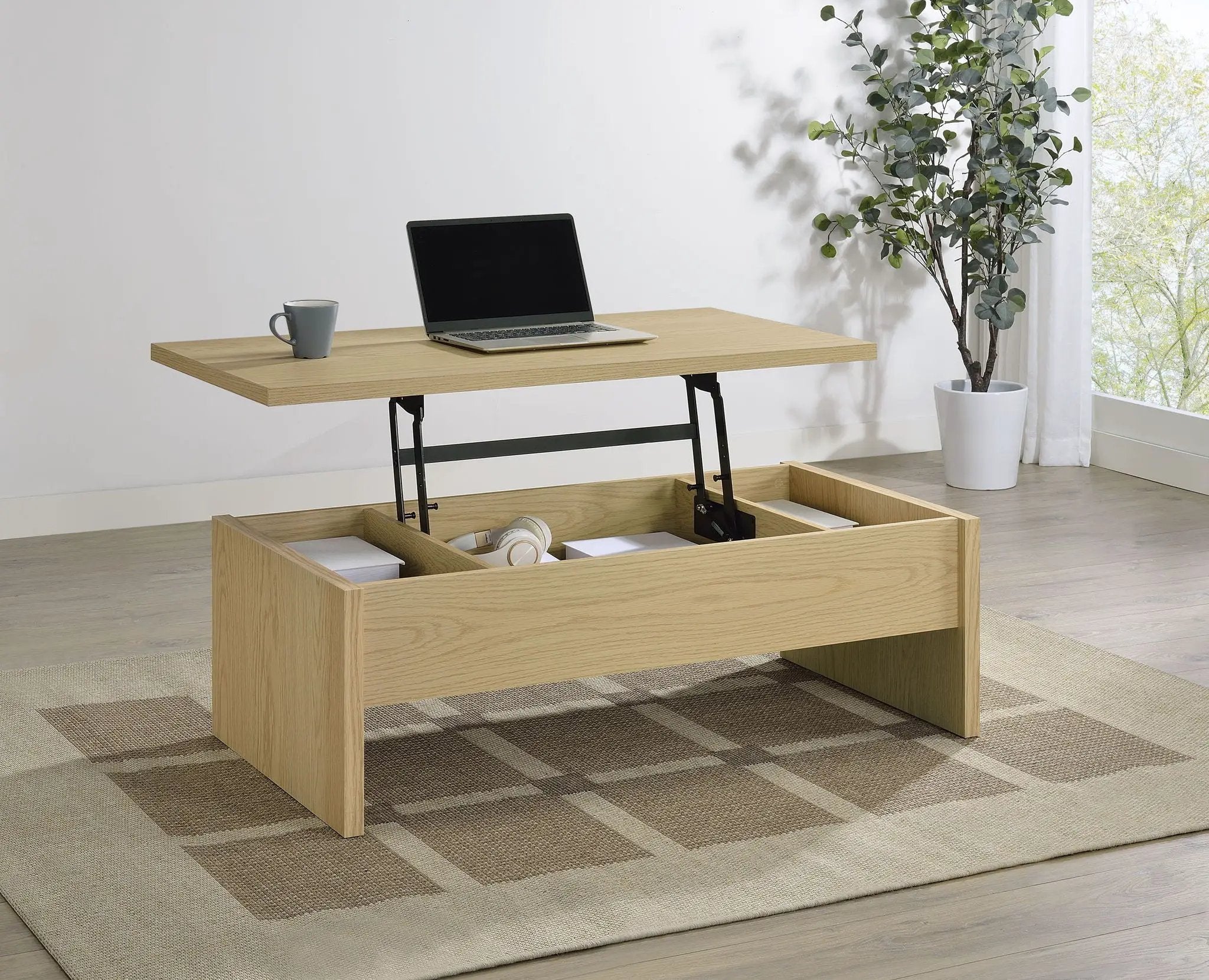 Canoga Engineered Wood Lift Top Coffee Table Light Oak by Unique Piece Furniture