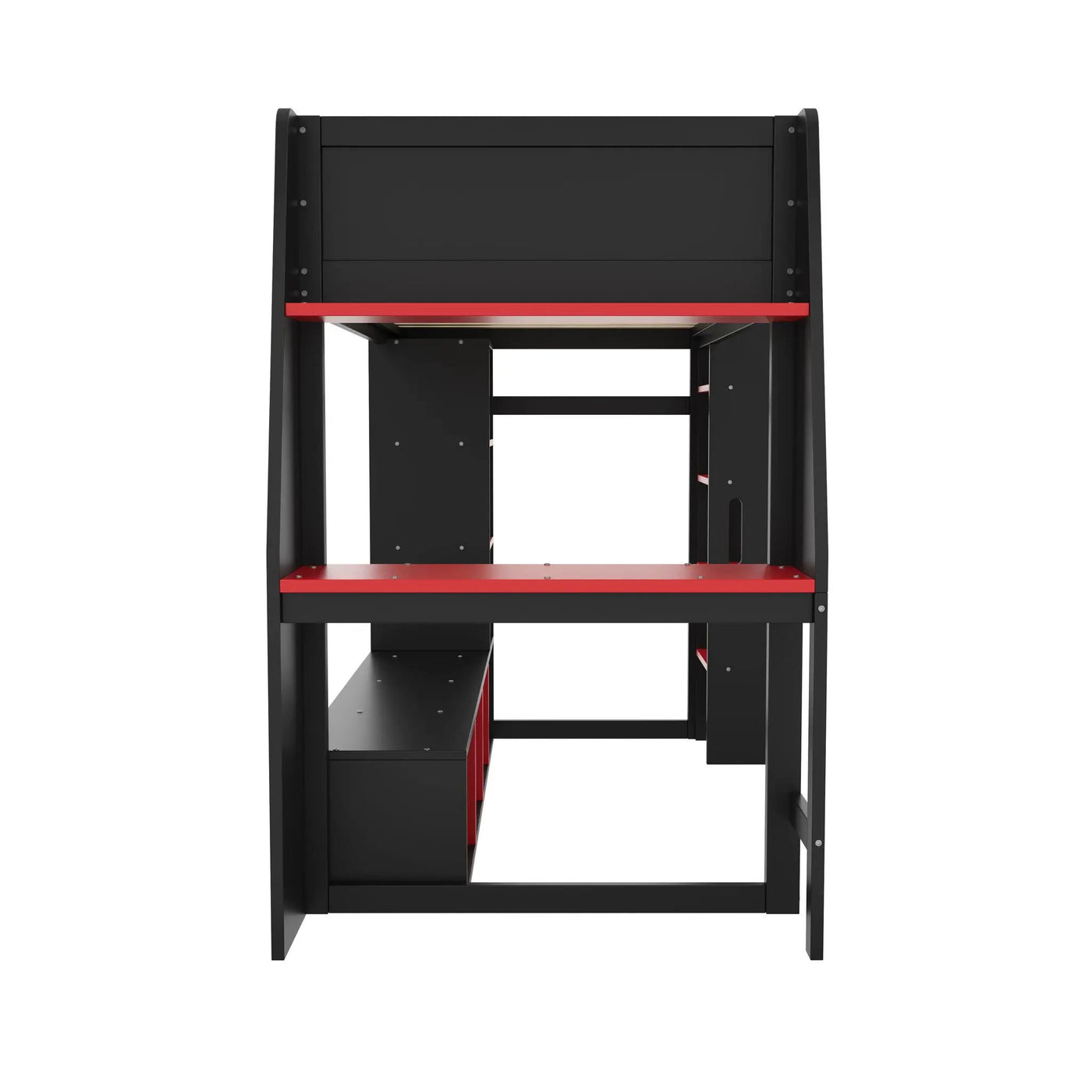 Gaming Loft Bed With Desk, Multi Storage Shelves, LED Lighting, And Hanging Clothes Rack by HouseOfZazla