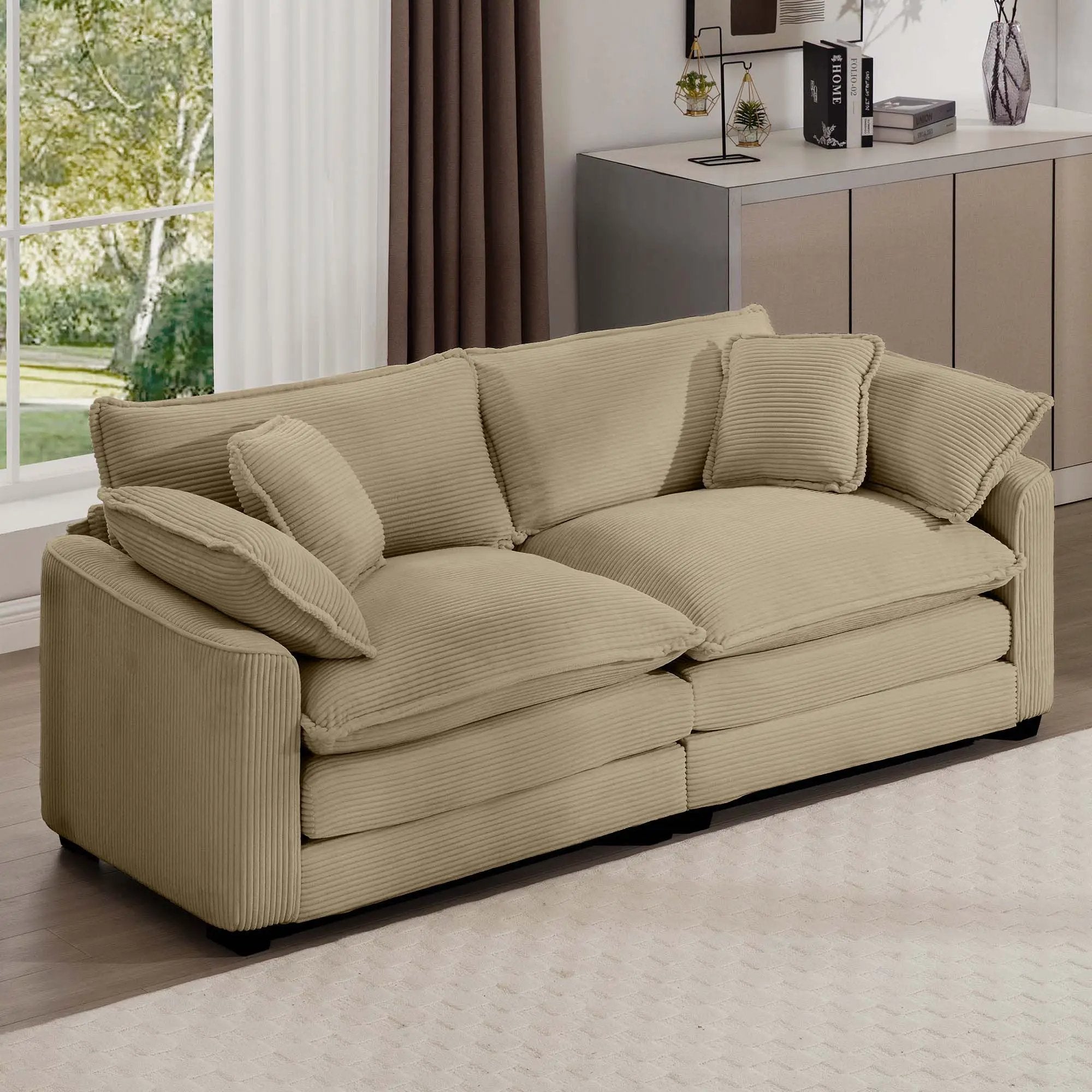 Modern 2 Seater With 4 Pillows, Upholstered Deep Seating Loveseat by Unique Piece Furniture