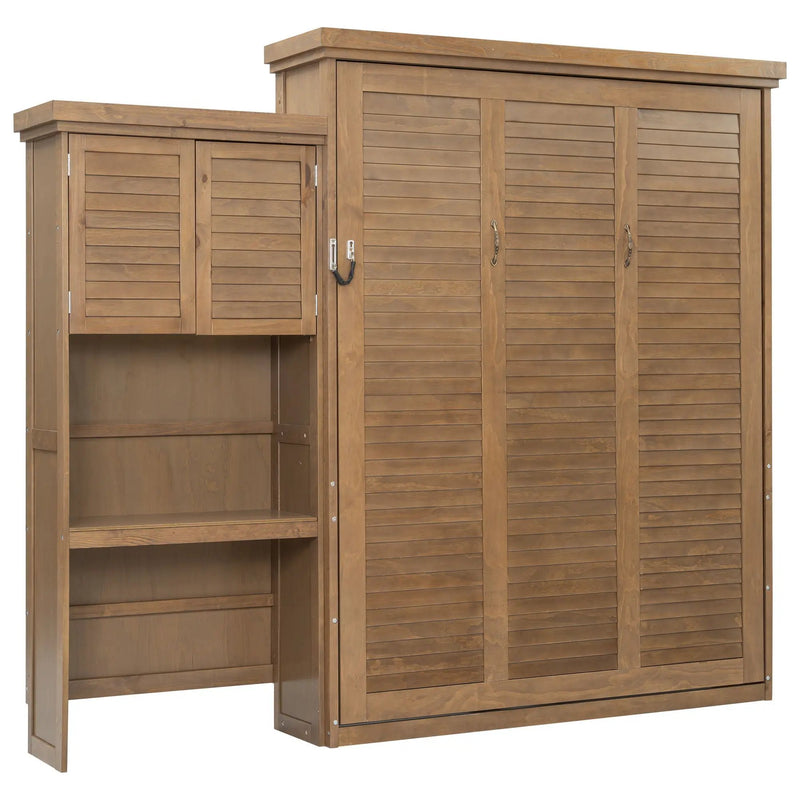 Queen Size Murphy Bed With Louvered Design And Multiple Storage Shelves - Wood by Unique Piece Furniture