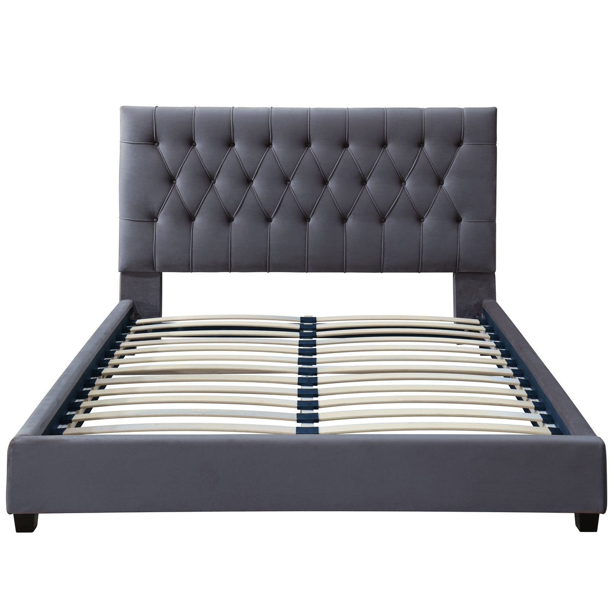 Dark Gray Mid-Century Modern Upholstered Platform Bed with Foam Headboard, photo 5 of 16