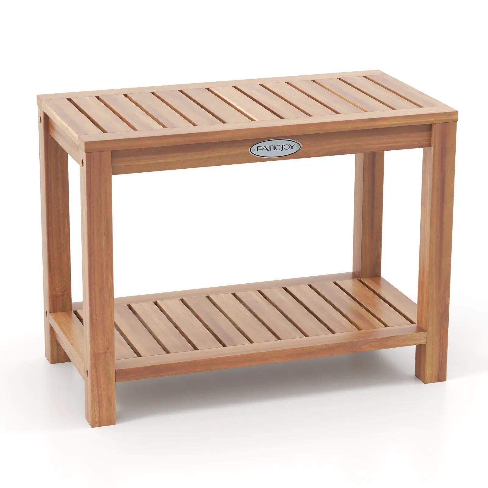 24 Inch Teak Wood Shower Bench Inside Shower Stool with Storage Shelf by DirectDeals