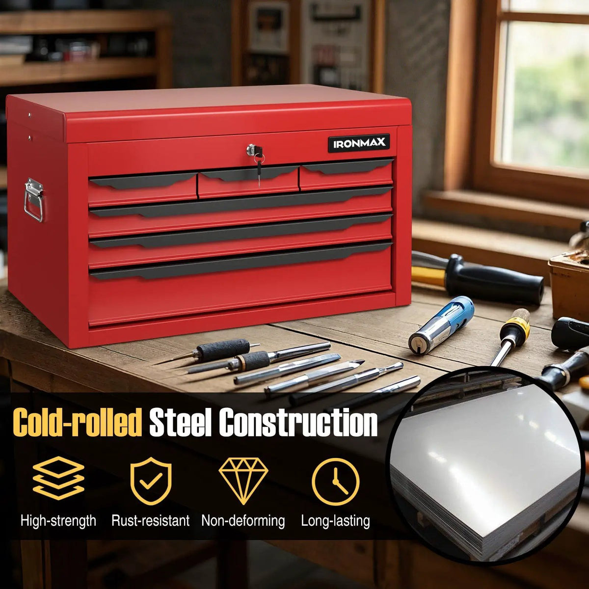 24 Inch Tool Chest Case with 6 Drawers and Top Storage for Garage Repair Shop & Warehouse by DirectDeals