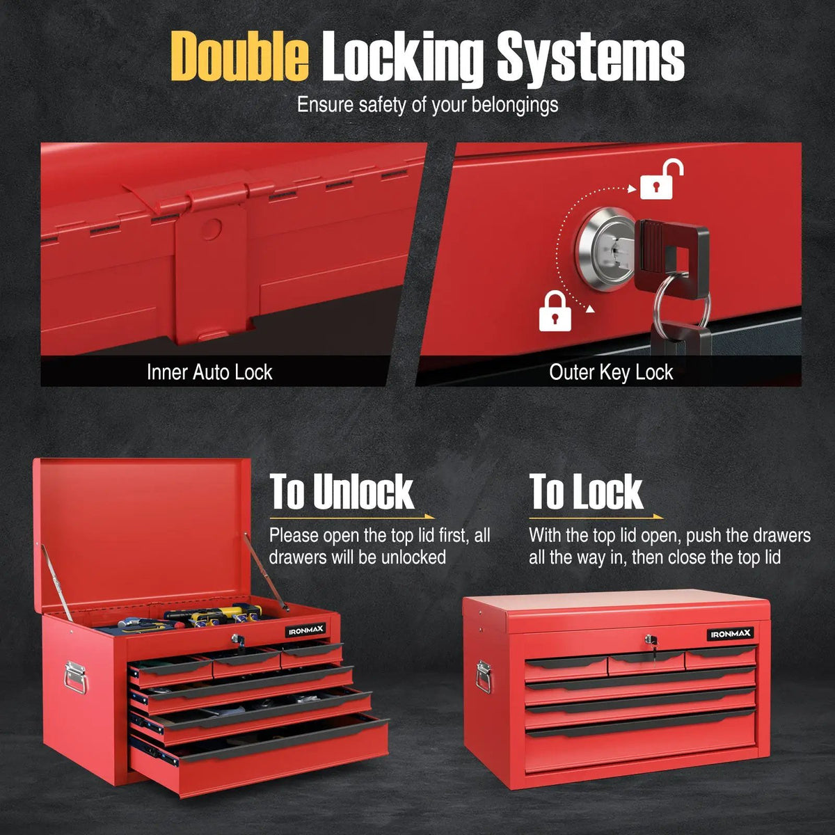 24 Inch Tool Chest Case with 6 Drawers and Top Storage for Garage Repair Shop & Warehouse by DirectDeals