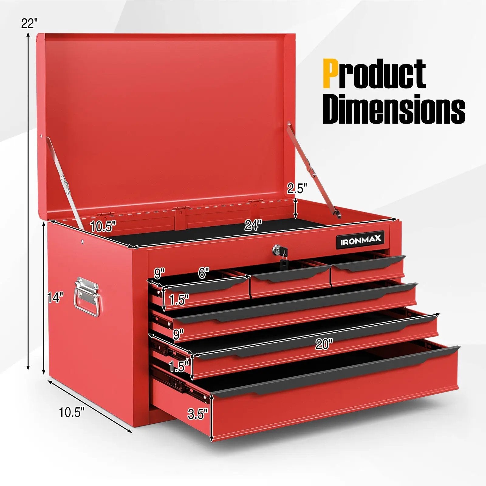24 Inch Tool Chest Case with 6 Drawers and Top Storage for Garage Repair Shop & Warehouse by DirectDeals