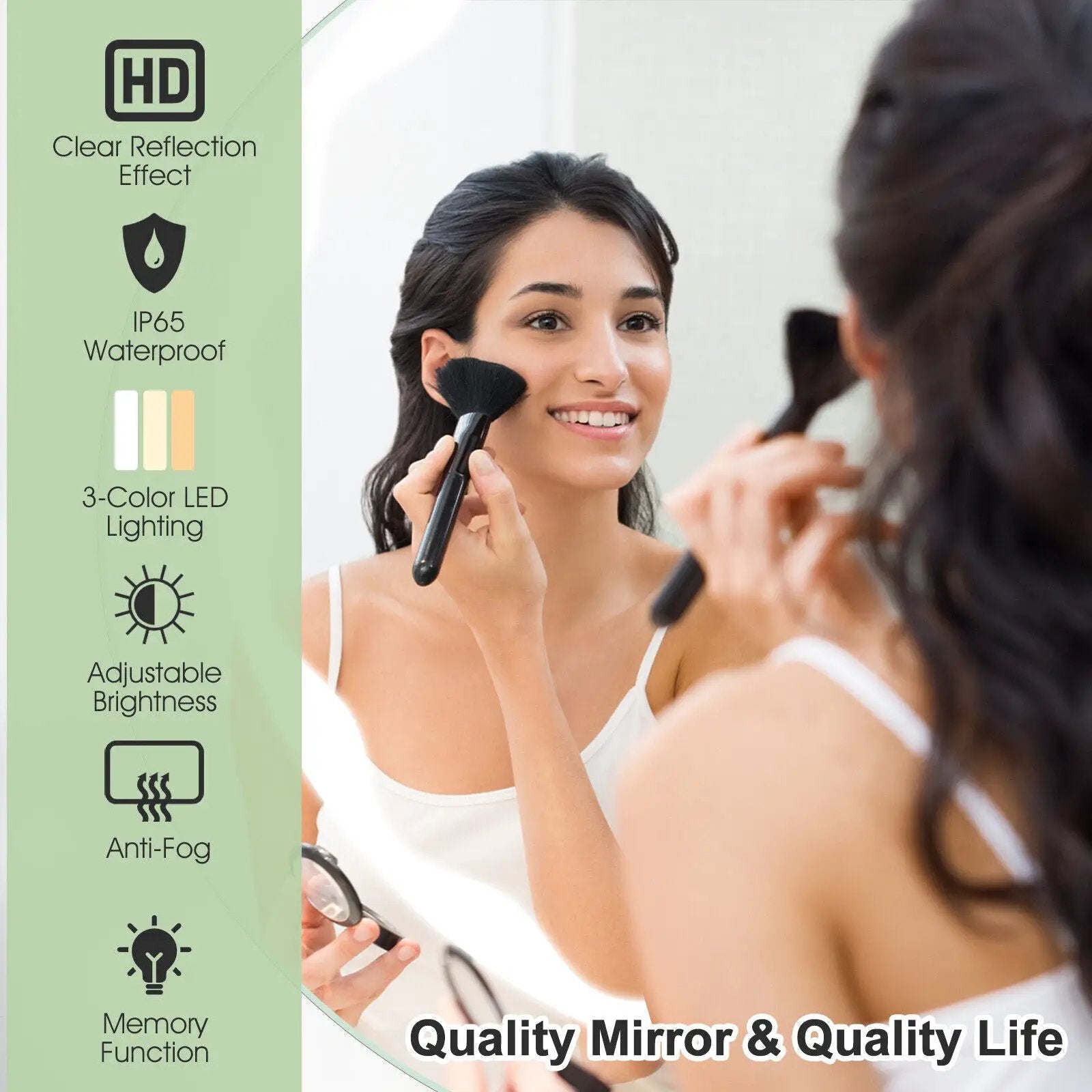 24 Inch Round Wall Mirror with 3-Color LED Lights and Smart Touch Button by DirectDeals