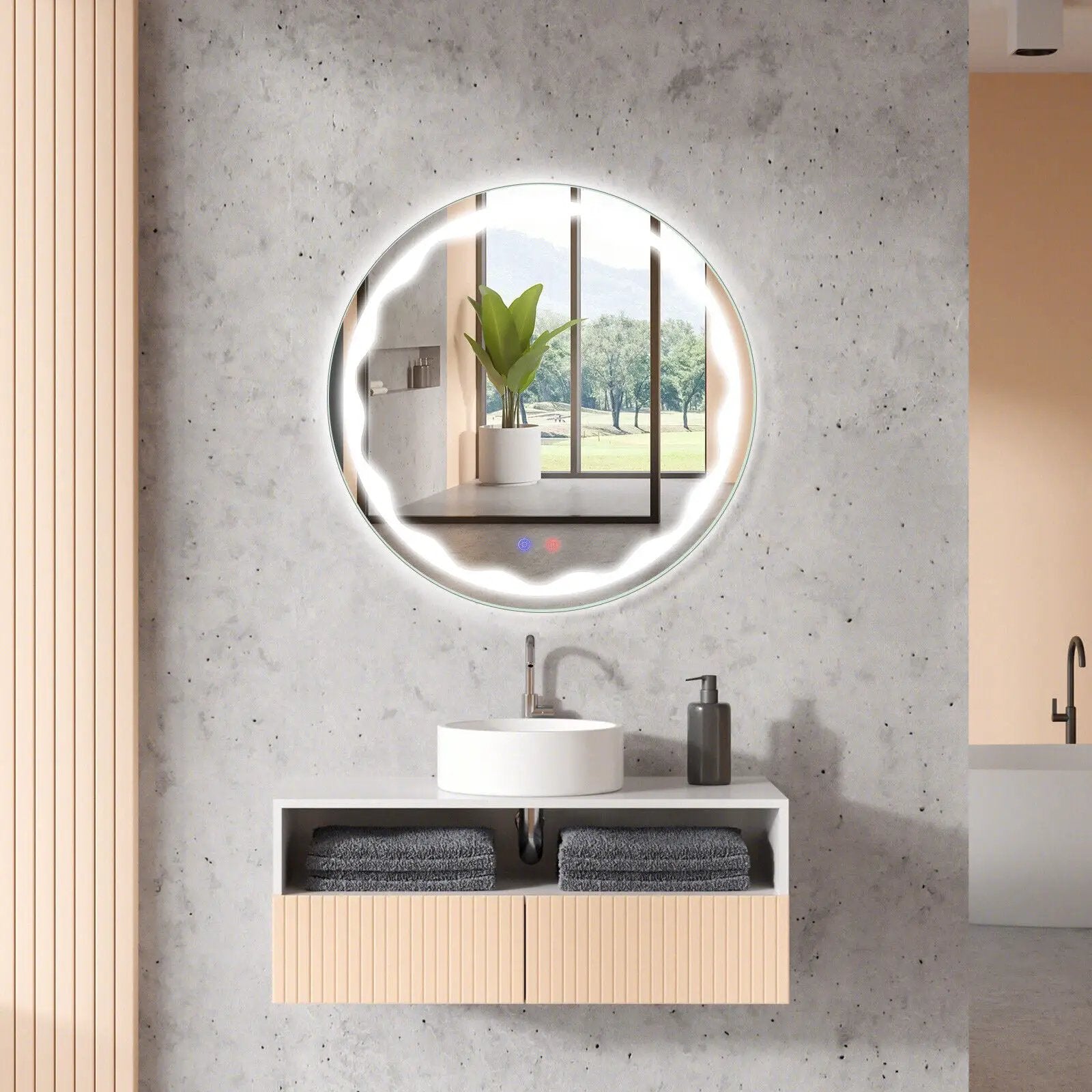 24 Inch Round Wall Mirror with 3-Color LED Lights and Smart Touch Button by DirectDeals