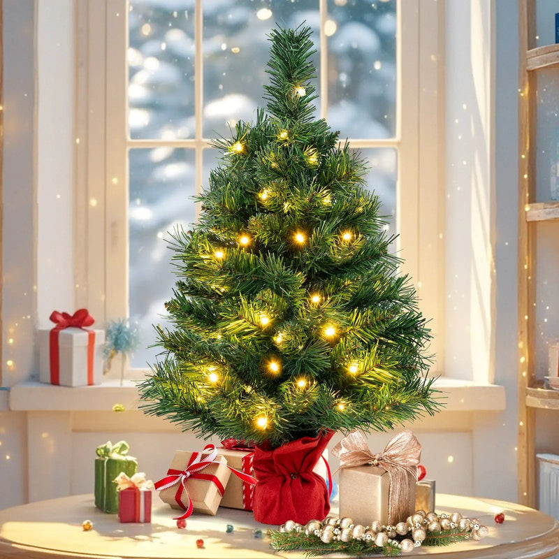 24 Inch Mini Pre-Lit Christmas Tree Small Tabletop Fir Xmas Tree by DirectDeals