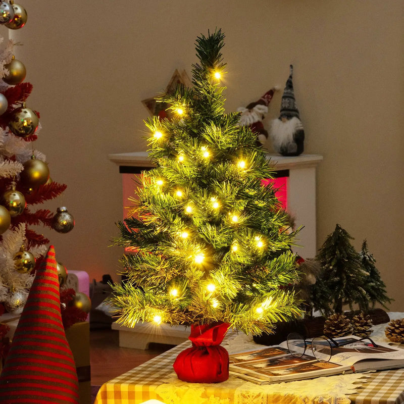 24 Inch Mini Pre-Lit Christmas Tree Small Tabletop Fir Xmas Tree by DirectDeals