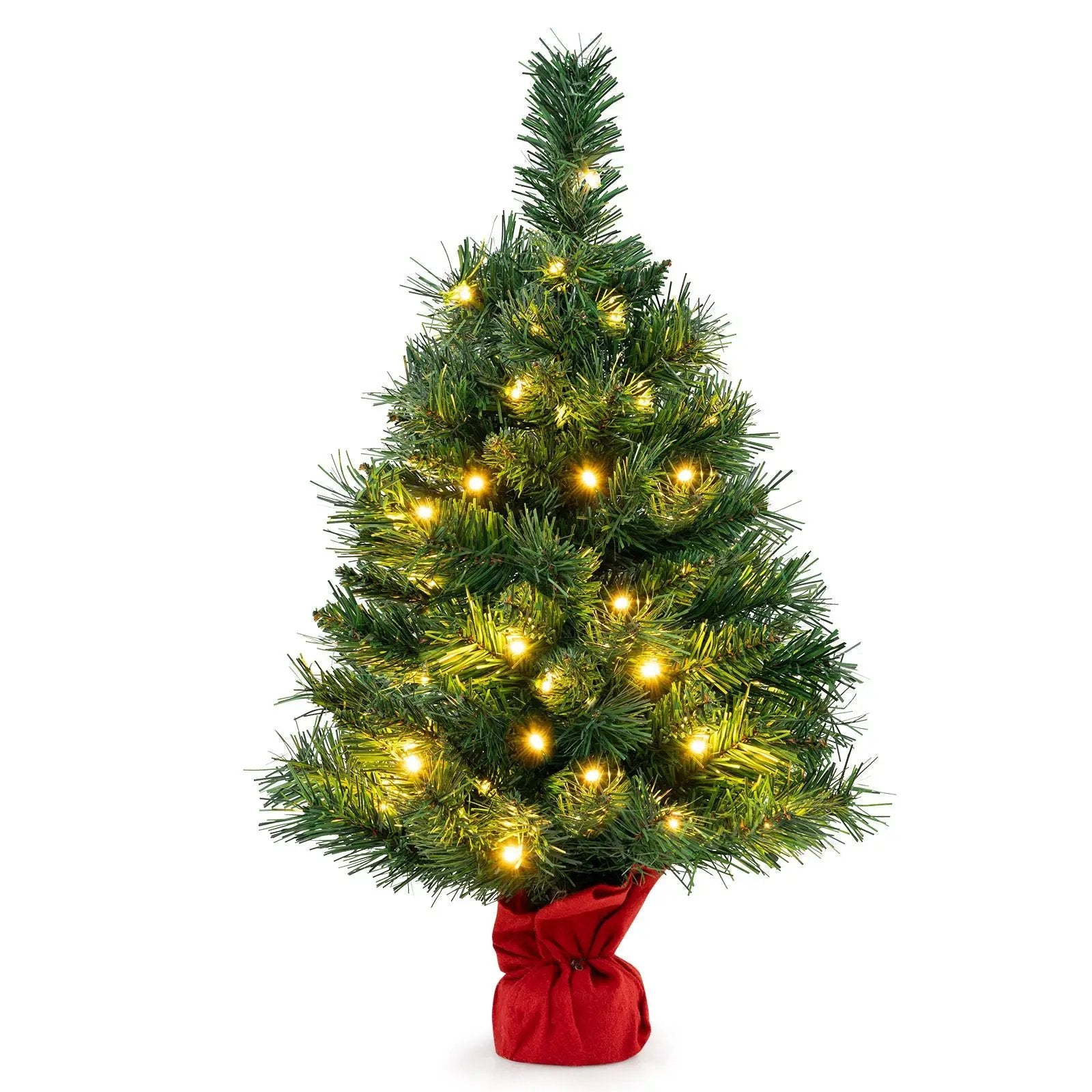 24 Inch Mini Pre-Lit Christmas Tree Small Tabletop Fir Xmas Tree by DirectDeals