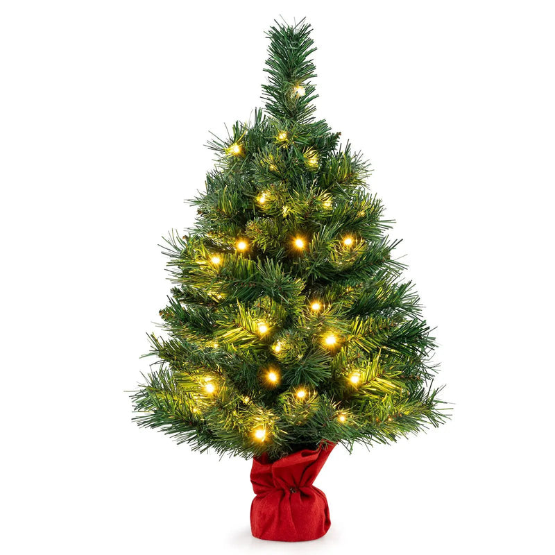 24 Inch Mini Pre-Lit Christmas Tree Small Tabletop Fir Xmas Tree by DirectDeals