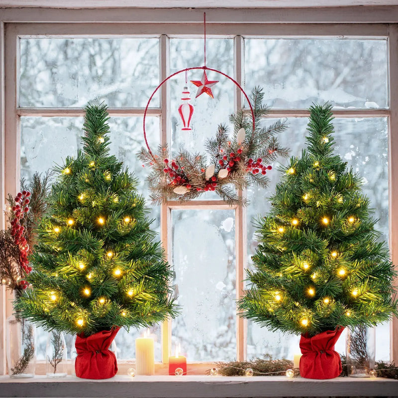 24 Inch Mini Pre-Lit Christmas Tree Small Tabletop Fir Xmas Tree by DirectDeals