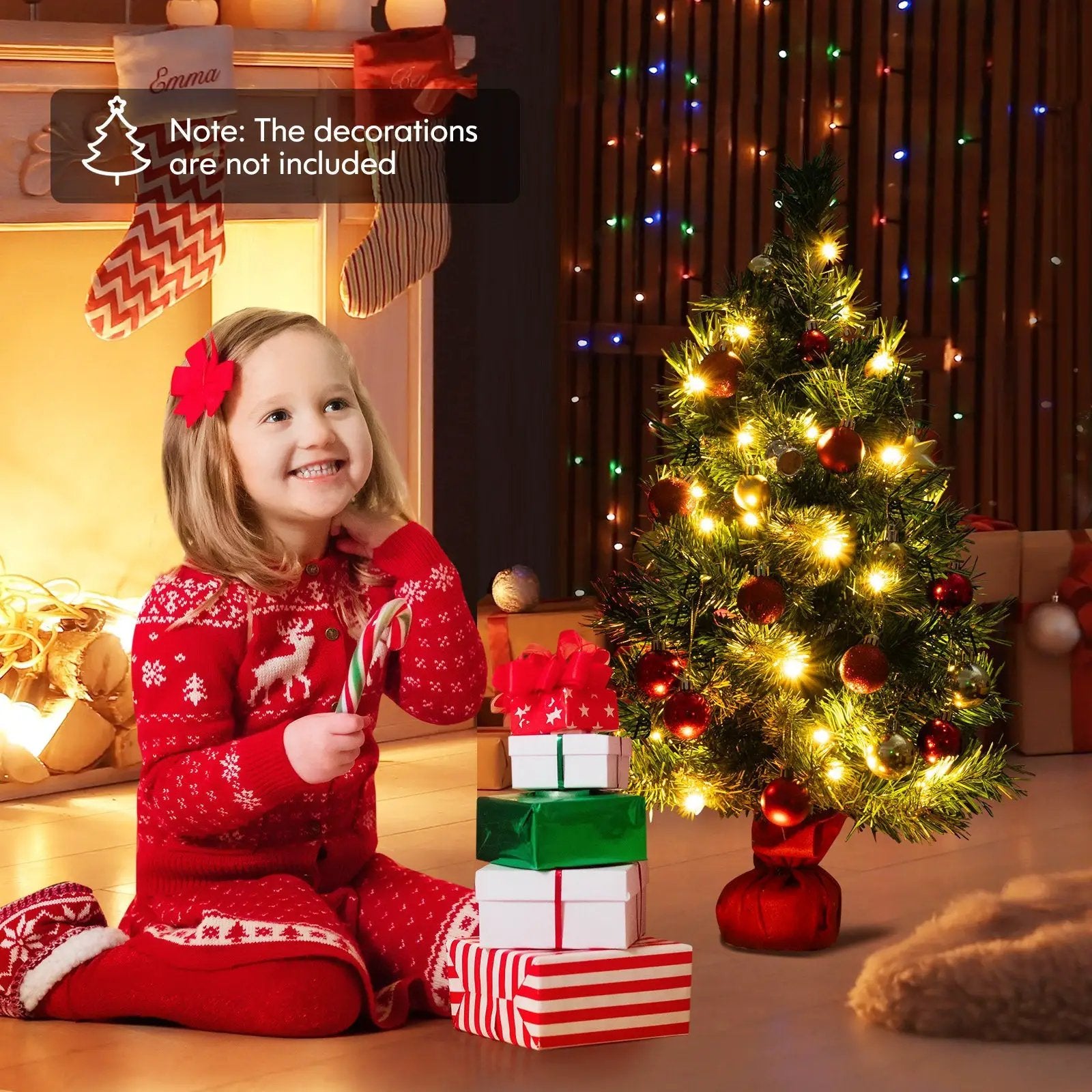 24 Inch Mini Pre-Lit Christmas Tree Small Tabletop Fir Xmas Tree by DirectDeals