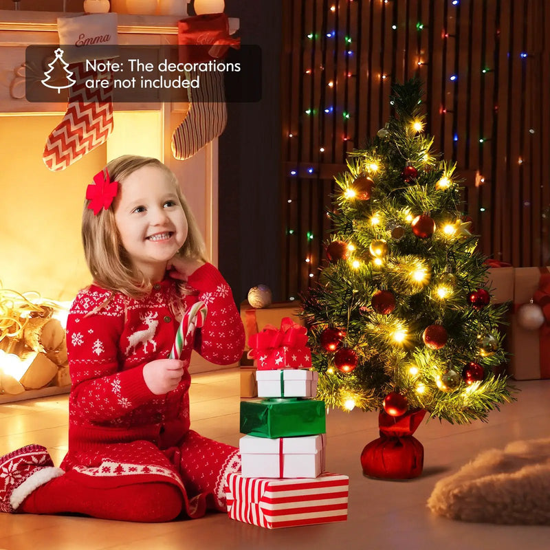 24 Inch Mini Pre-Lit Christmas Tree Small Tabletop Fir Xmas Tree by DirectDeals