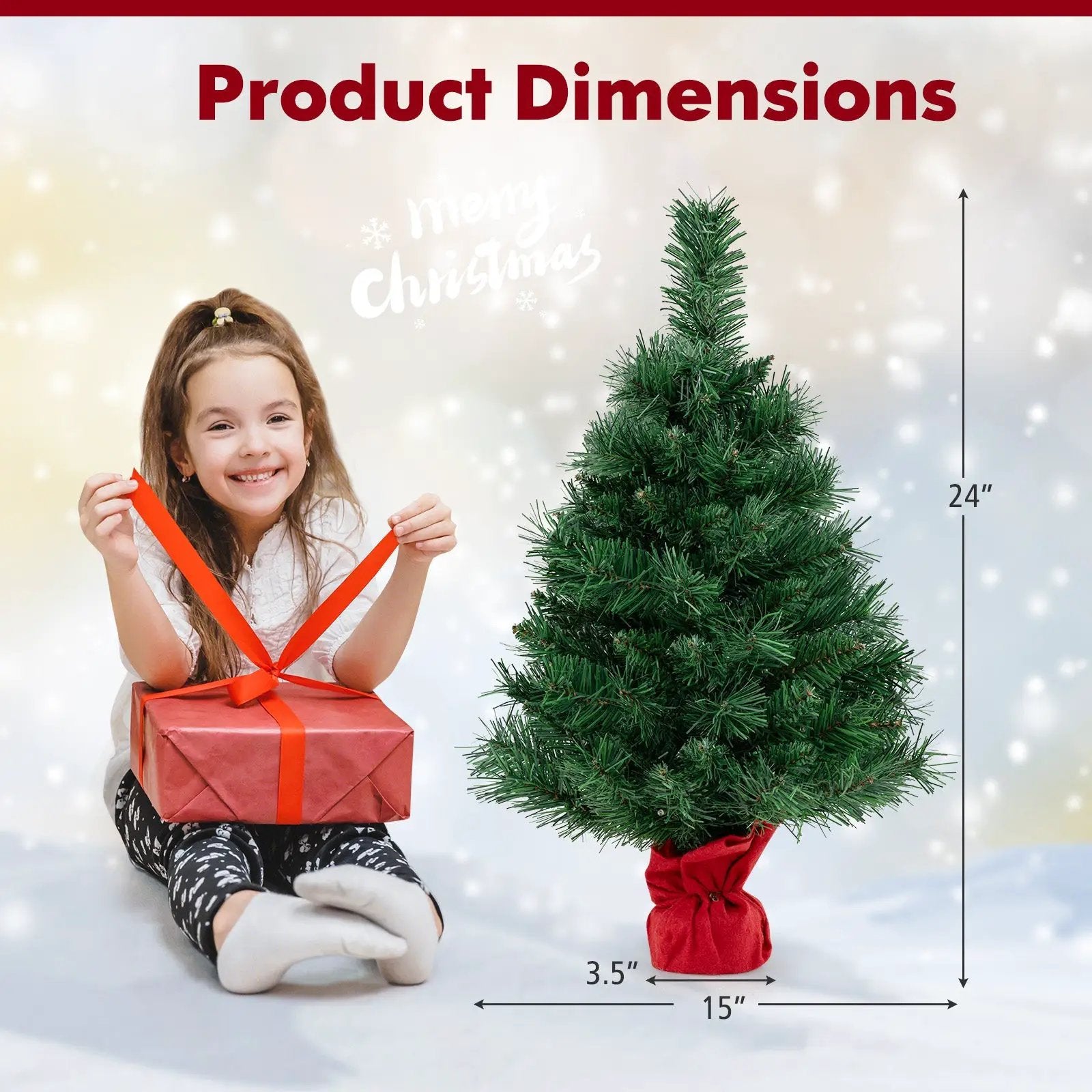 24 Inch Mini Pre-Lit Christmas Tree Small Tabletop Fir Xmas Tree by DirectDeals