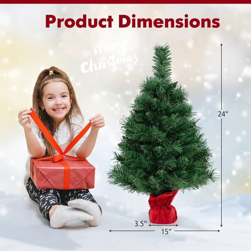24 Inch Mini Pre-Lit Christmas Tree Small Tabletop Fir Xmas Tree by DirectDeals