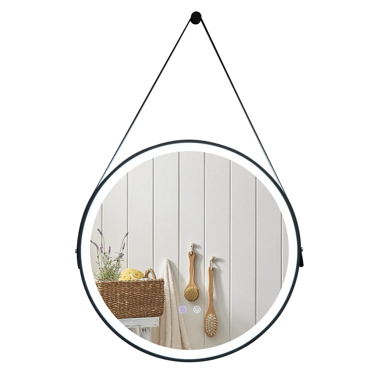 24 Inch Round Wall-mounted Mirror with 3 Color LED Lights and Anti-Fog Function by DirectDeals