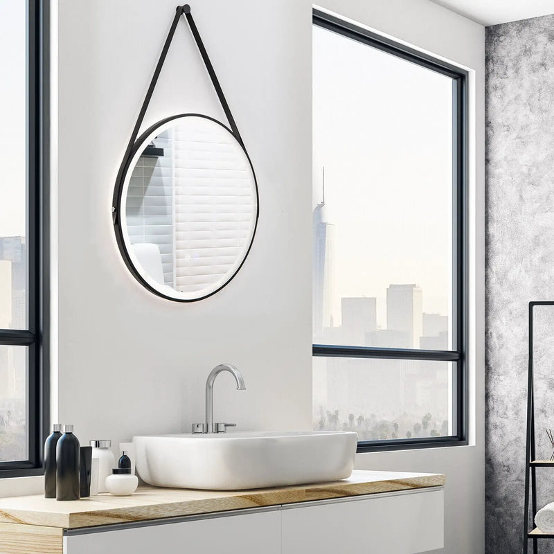 24 Inch Round Wall-mounted Mirror with 3 Color LED Lights and Anti-Fog Function by DirectDeals