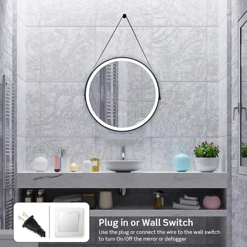 24 Inch Round Wall-mounted Mirror with 3 Color LED Lights and Anti-Fog Function by DirectDeals