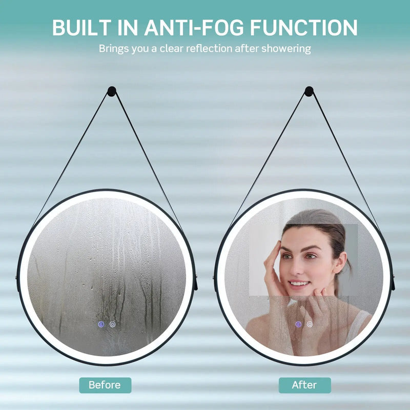 24 Inch Round Wall-mounted Mirror with 3 Color LED Lights and Anti-Fog Function by DirectDeals