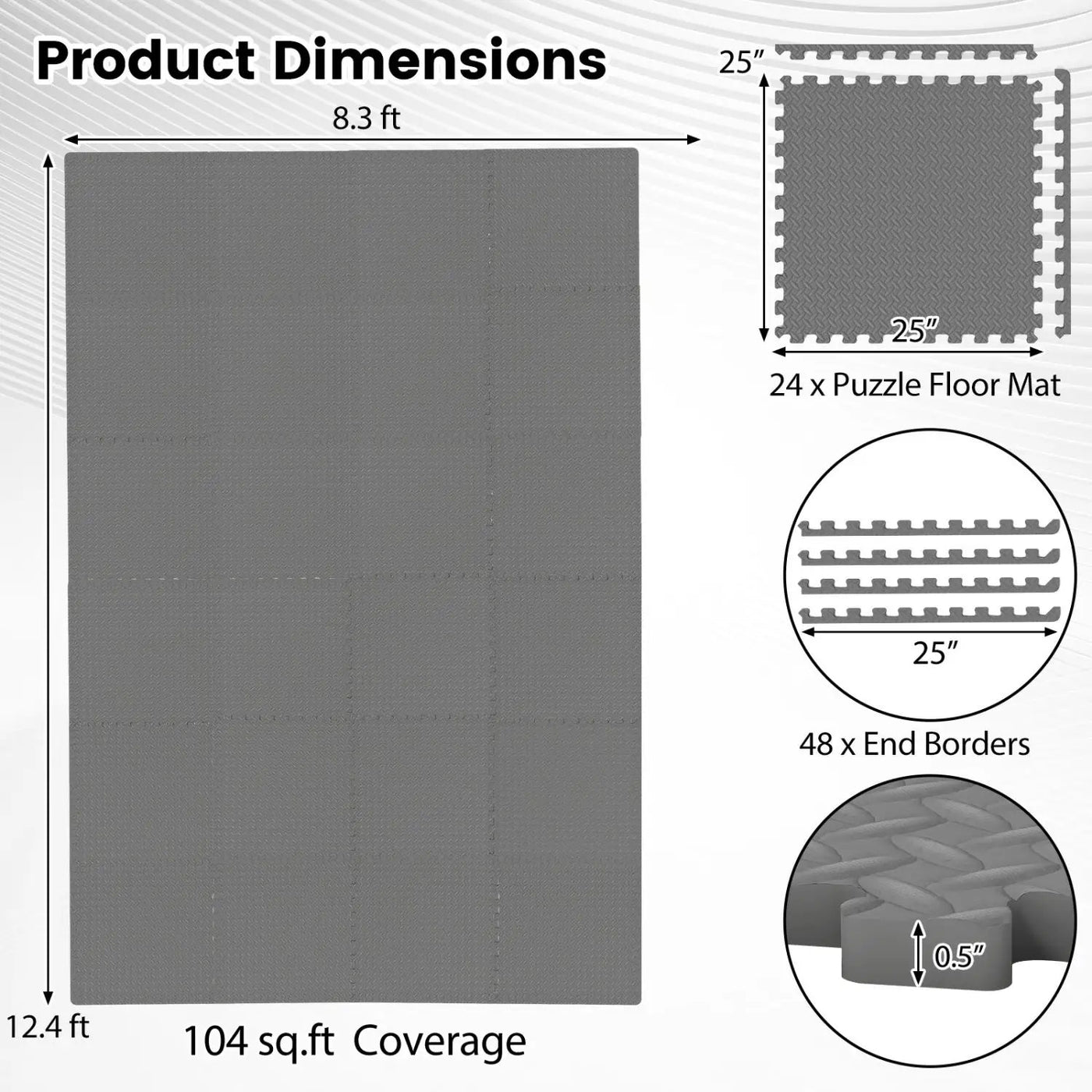 24Tiles 1/2" Puzzle Exercise Floor Mats by DirectDeals