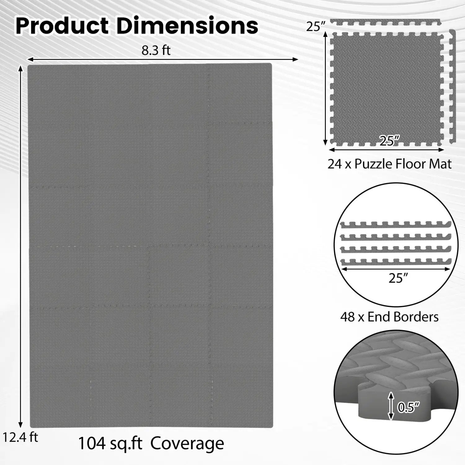 24Tiles 1/2" Puzzle Exercise Floor Mats by DirectDeals
