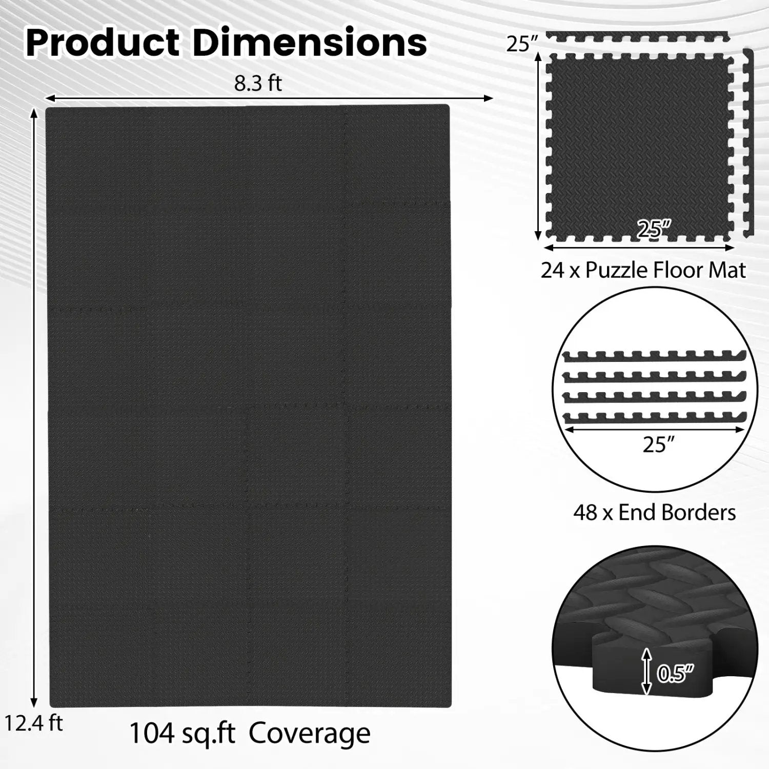 24Tiles 1/2" Puzzle Exercise Floor Mats by DirectDeals