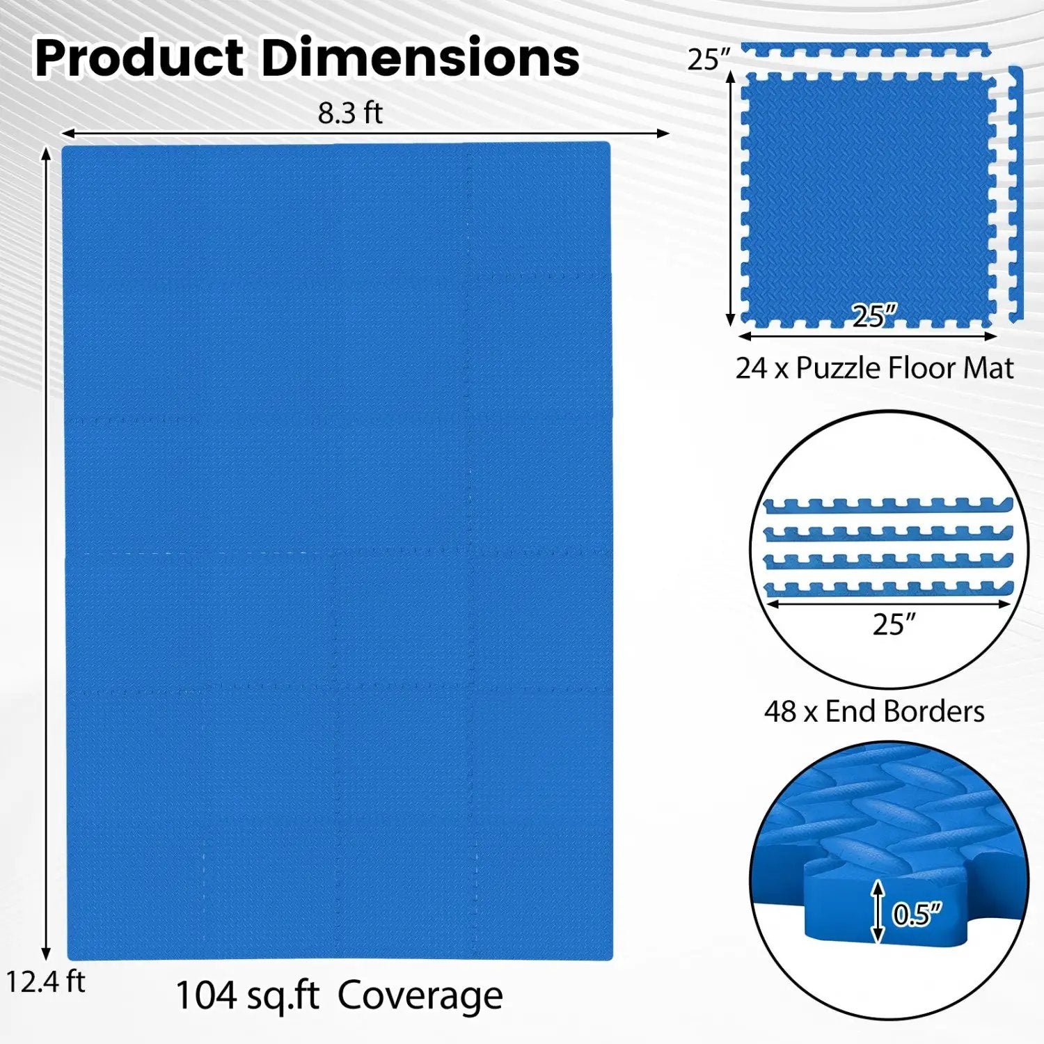 Puzzle Exercise Floor Mats 1/2 Inch Thick - 24 Tiles by DirectDeals