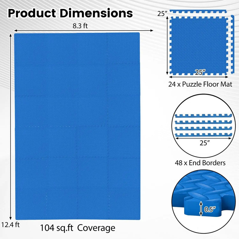 Puzzle Exercise Floor Mats 1/2 Inch Thick - 24 Tiles by DirectDeals