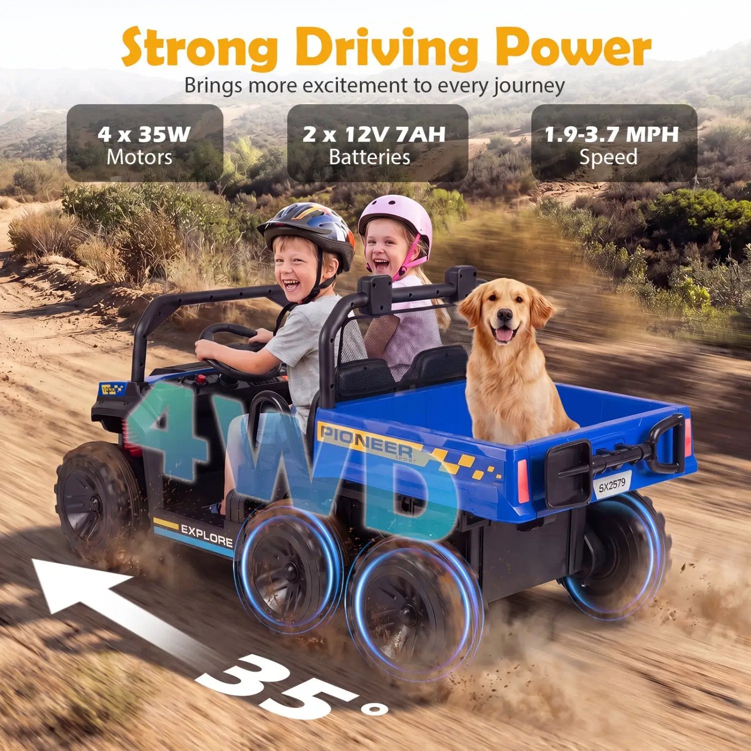 24V 2-Seater Kids Ride on Dump Truck 4WD with Electric Dump Bed and Lights by DirectDeals