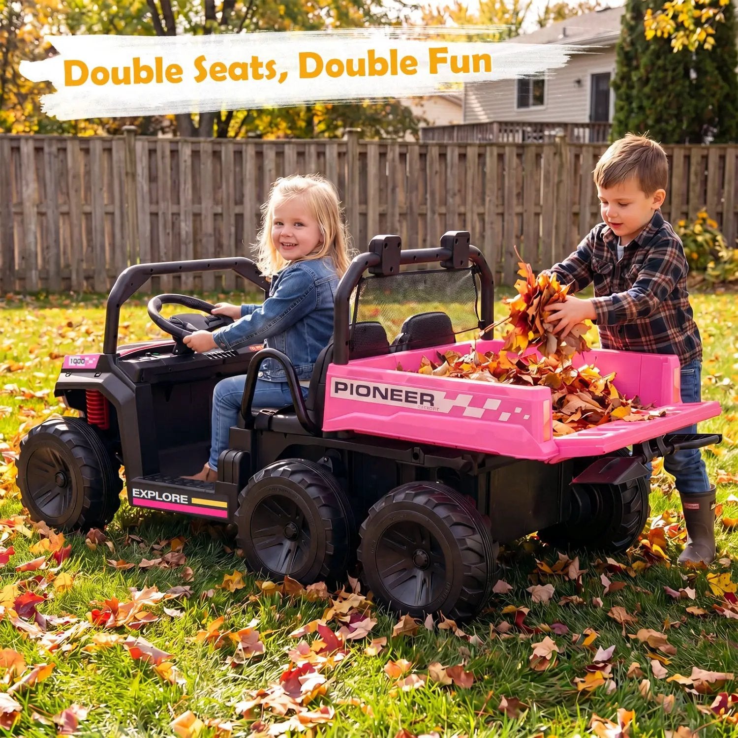 24V 2-Seater Kids Ride on Dump Truck 4WD with Electric Dump Bed and Lights by DirectDeals