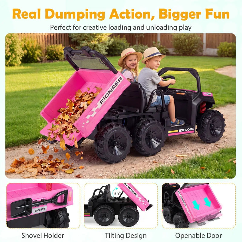 24V 2-Seater Kids Ride on Dump Truck 4WD with Electric Dump Bed and Lights by DirectDeals