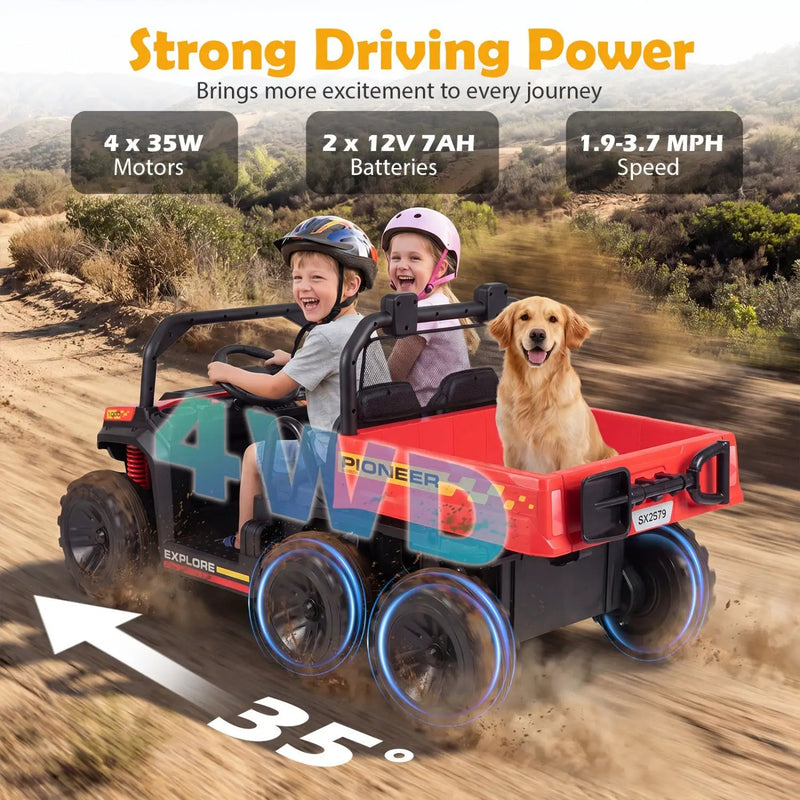 24V 2-Seater Kids Ride on Dump Truck 4WD with Electric Dump Bed and Lights by DirectDeals