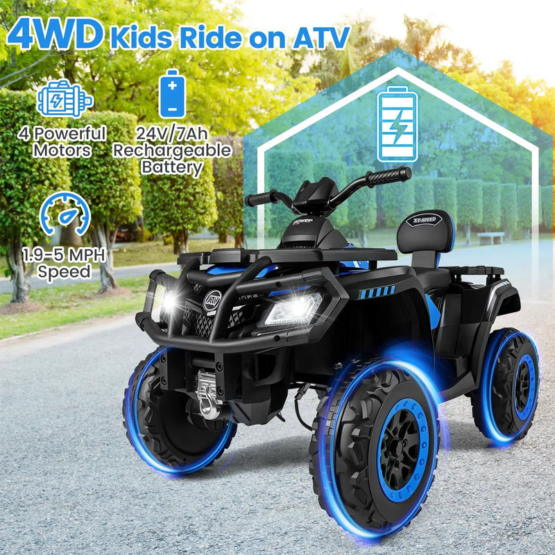 24V Kids ATV 2-Seater with 4 Motors with LED Lights and Music by DirectDeals