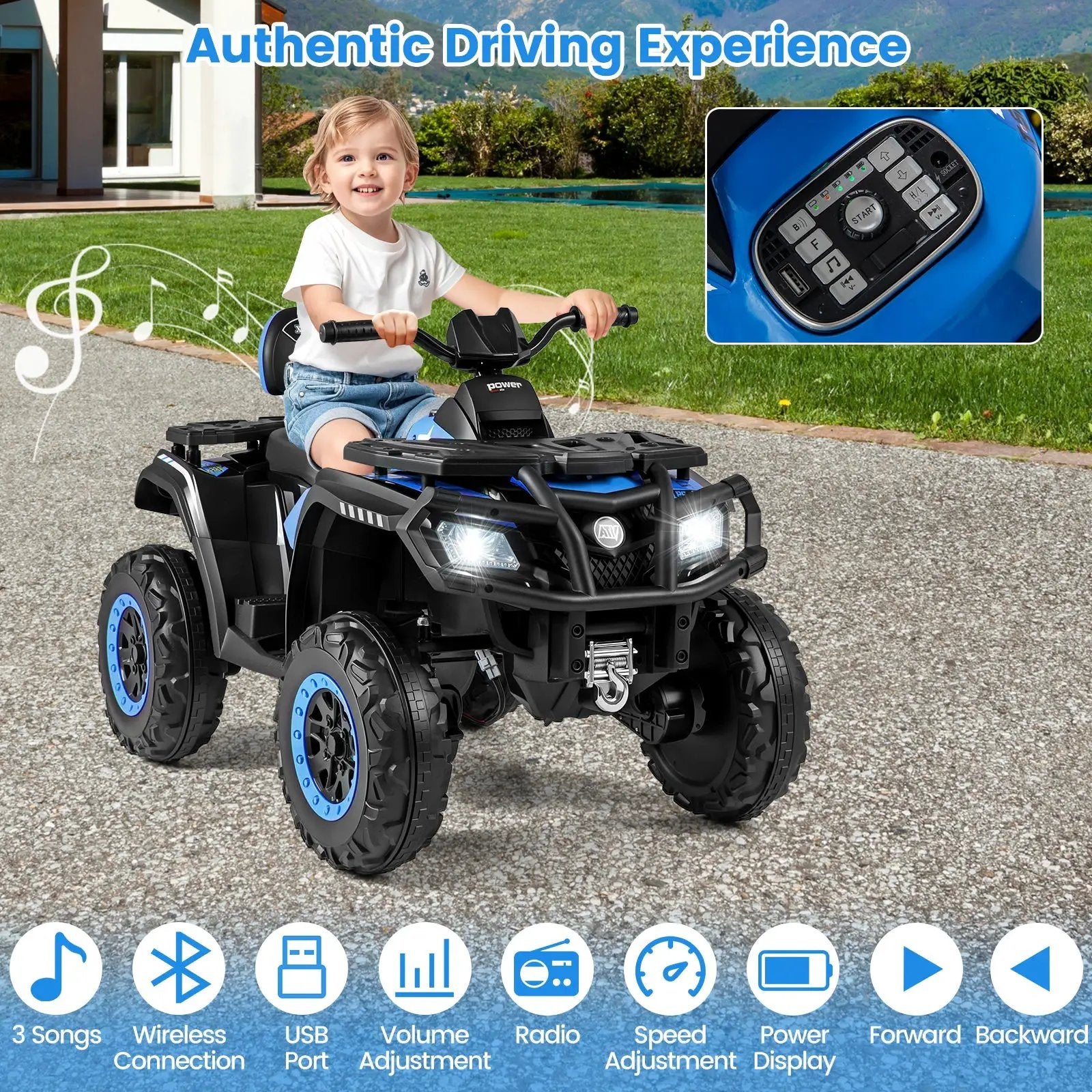 24V Kids ATV 2-Seater with 4 Motors with LED Lights and Music by DirectDeals