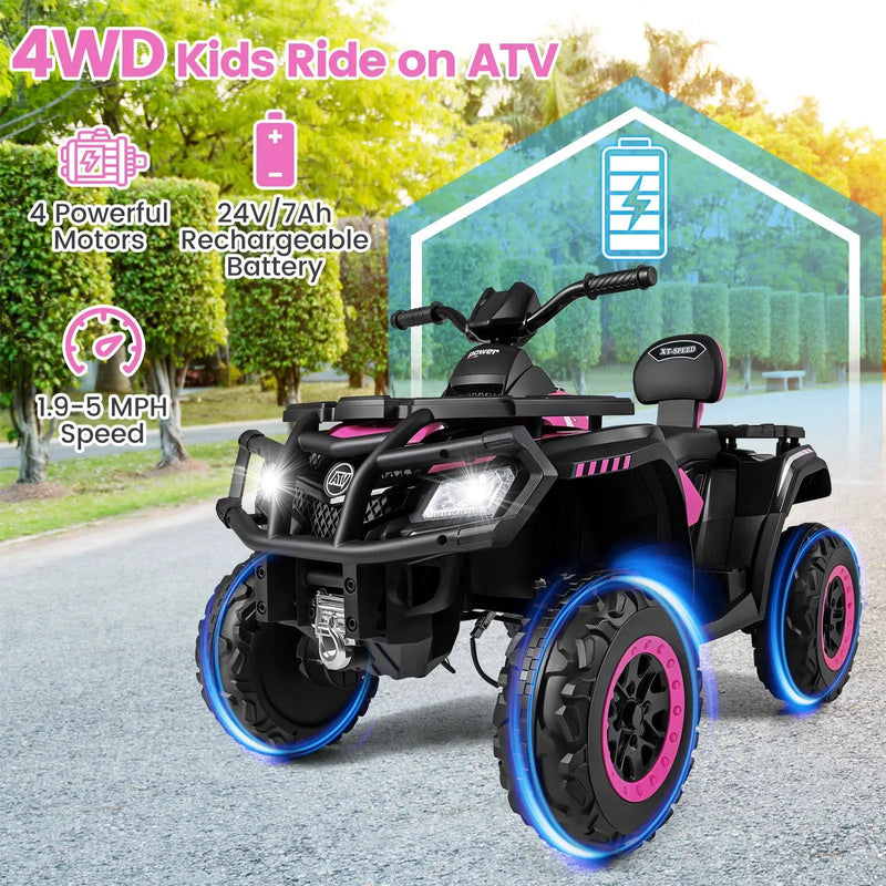 24V Kids ATV 2-Seater with 4 Motors with LED Lights and Music by DirectDeals