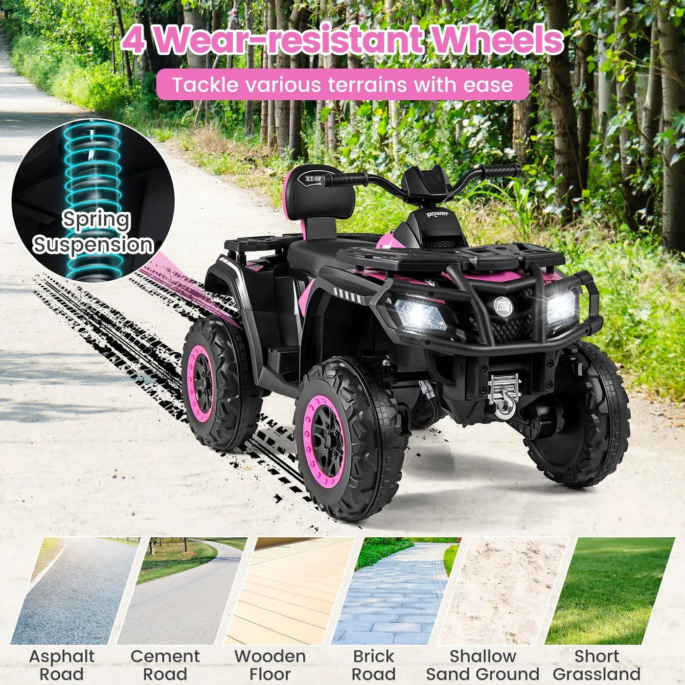 24V Kids ATV 2-Seater with 4 Motors with LED Lights and Music by DirectDeals