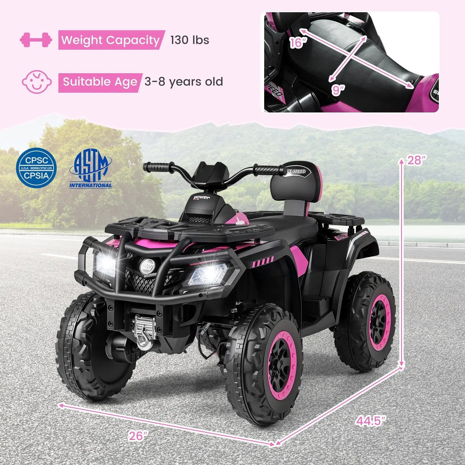 24V Kids ATV 2-Seater with 4 Motors with LED Lights and Music by DirectDeals