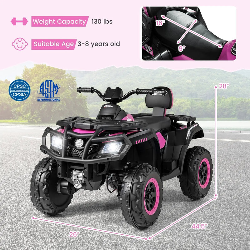 24V Kids ATV 2-Seater with 4 Motors with LED Lights and Music by DirectDeals