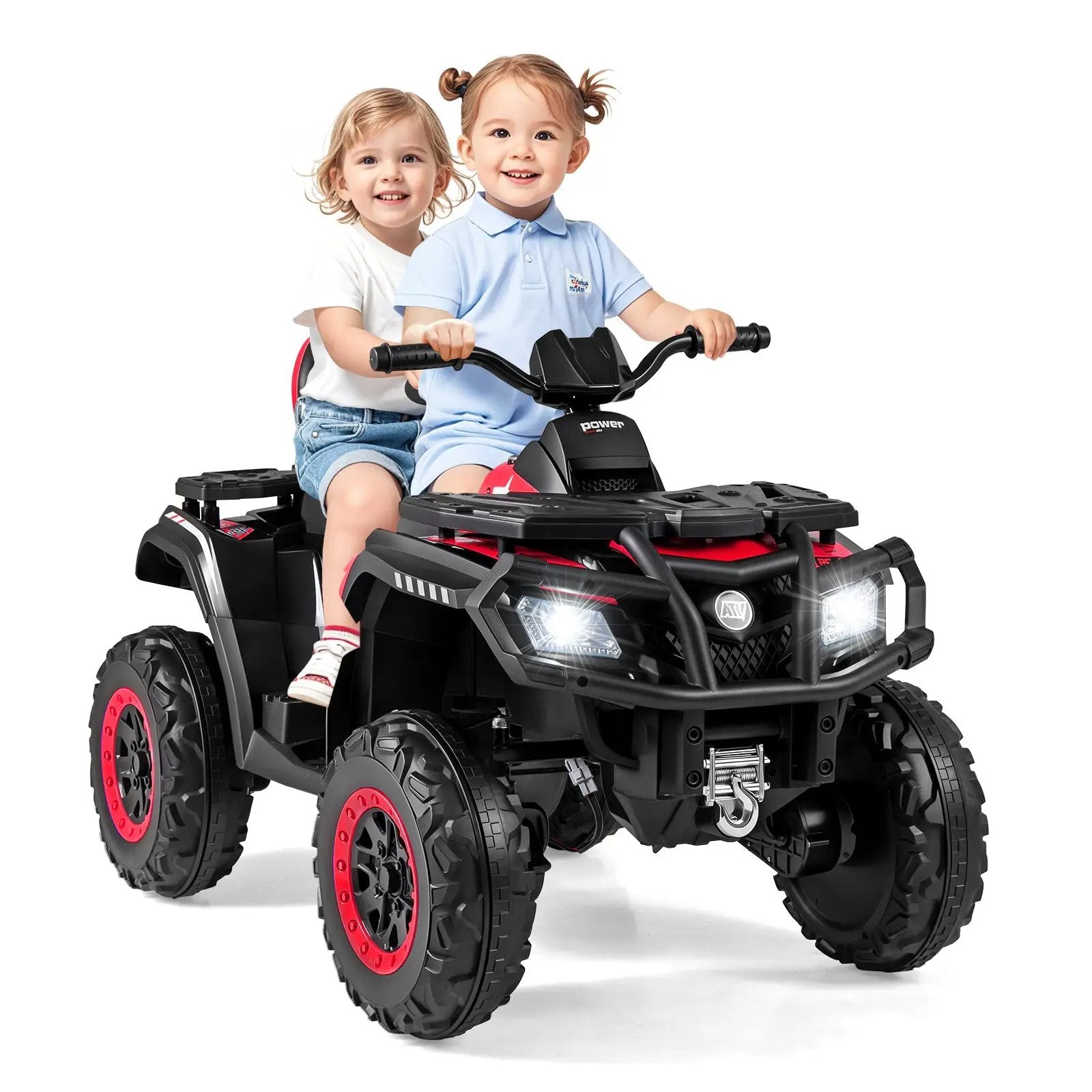 24V Kids ATV 2-Seater with 4 Motors with LED Lights and Music by DirectDeals
