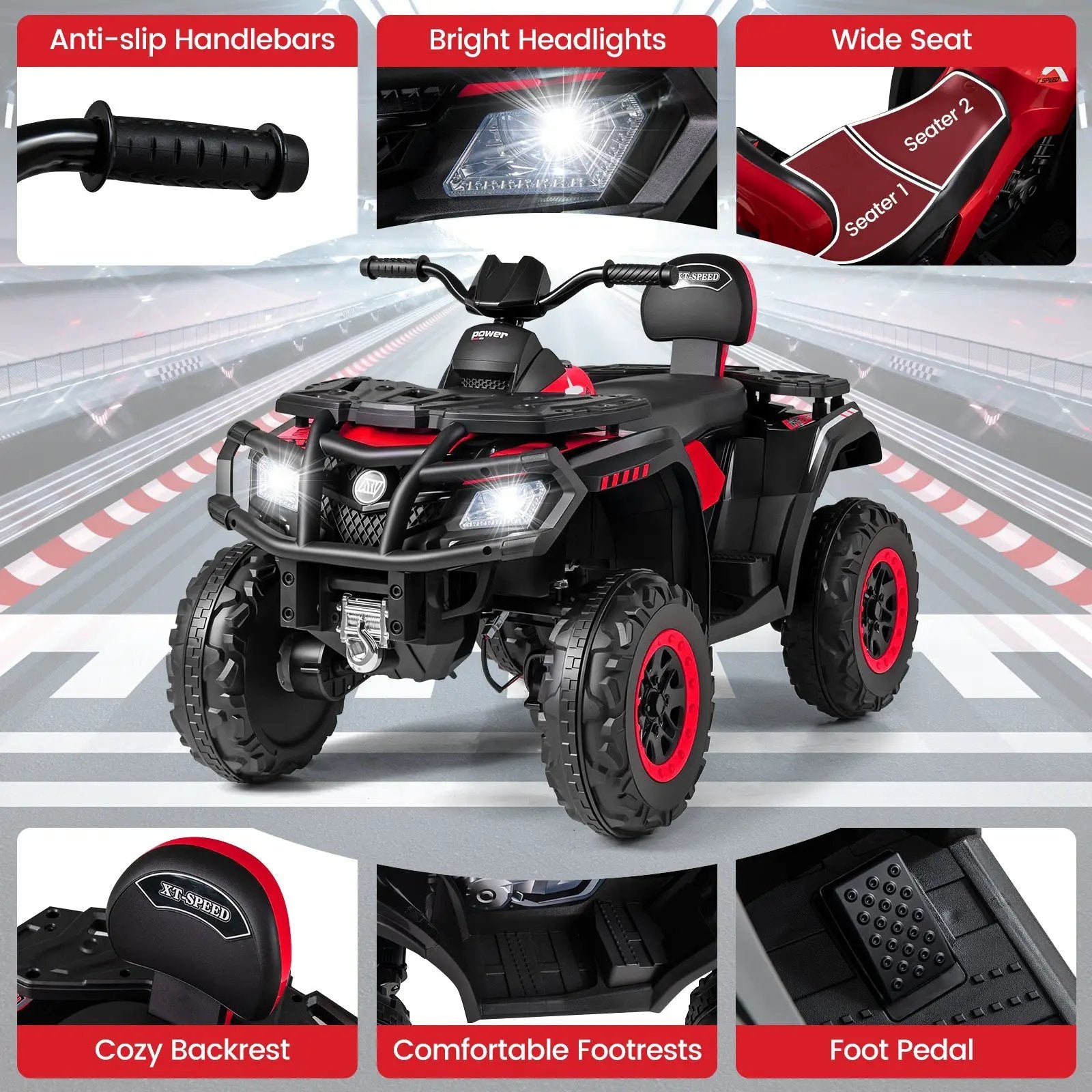 24V Kids ATV 2-Seater with 4 Motors with LED Lights and Music by DirectDeals