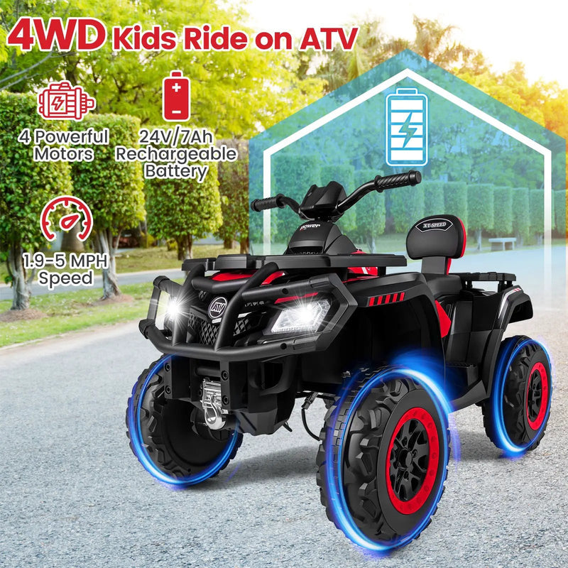 24V Kids ATV 2-Seater with 4 Motors with LED Lights and Music by DirectDeals