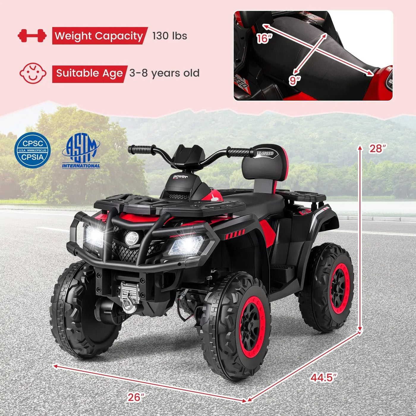 24V Kids ATV 2-Seater with 4 Motors with LED Lights and Music by DirectDeals